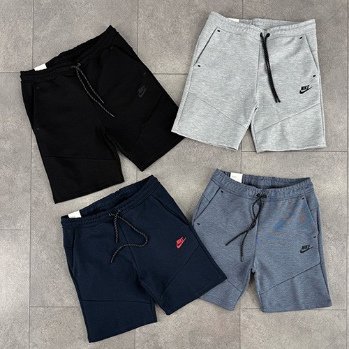 شلوارک نایک تکفلیس (NIKE TECH FLEECE 2025 SHORTS) رنگ سرمه ای لوگو قرمز سایز S